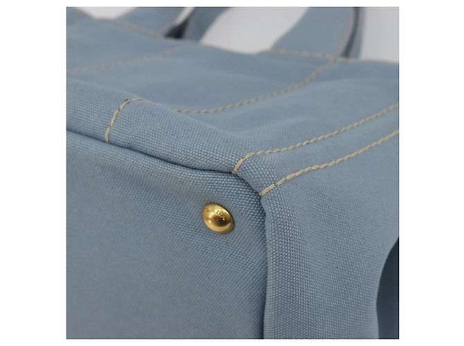 Borsa a Mano PRADA Canapa MM Canvas Azzurro Oro Auth 195671A D'oro Blu chiaro - vista 16