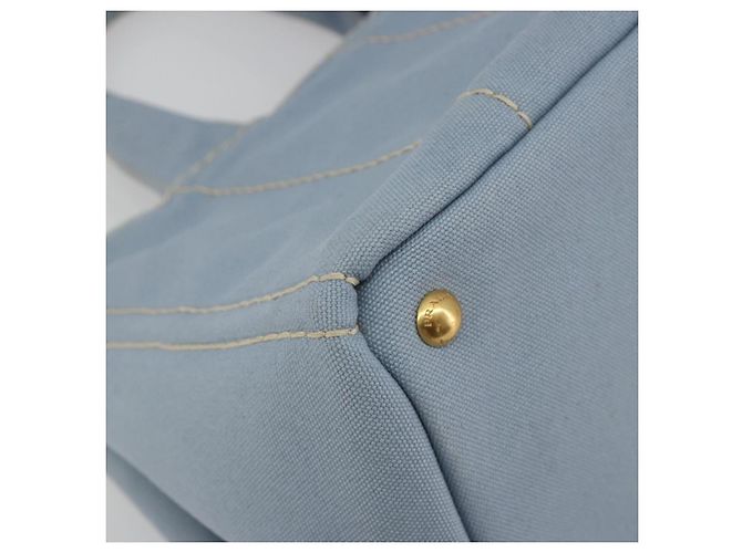Borsa a Mano PRADA Canapa MM Canvas Azzurro Oro Auth 195671A D'oro Blu chiaro - vista 17