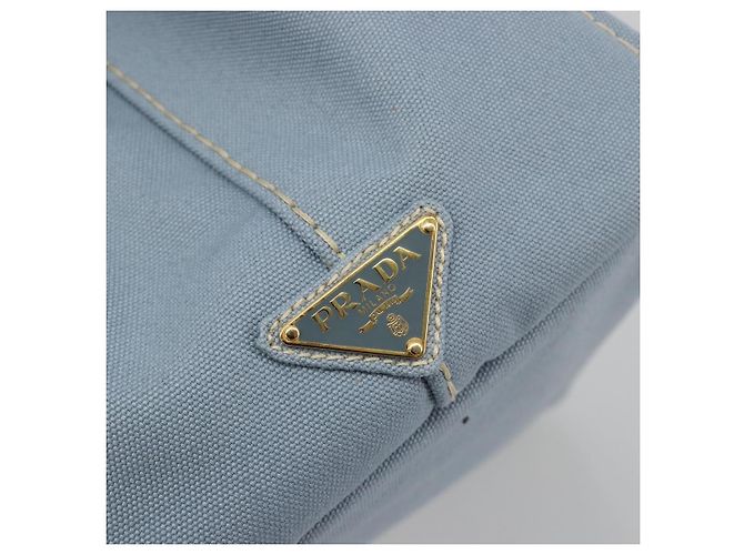 Borsa a Mano PRADA Canapa MM Canvas Azzurro Oro Auth 195671A D'oro Blu chiaro - vista 18