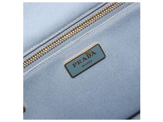 Borsa a Mano PRADA Canapa MM Canvas Azzurro Oro Auth 195671A D'oro Blu chiaro - vista 19