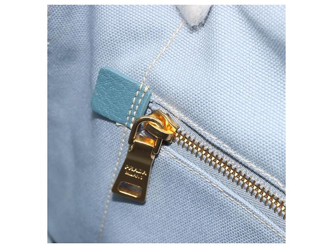 Borsa a Mano PRADA Canapa MM Canvas Azzurro Oro Auth 195671A D'oro Blu chiaro - vista 22