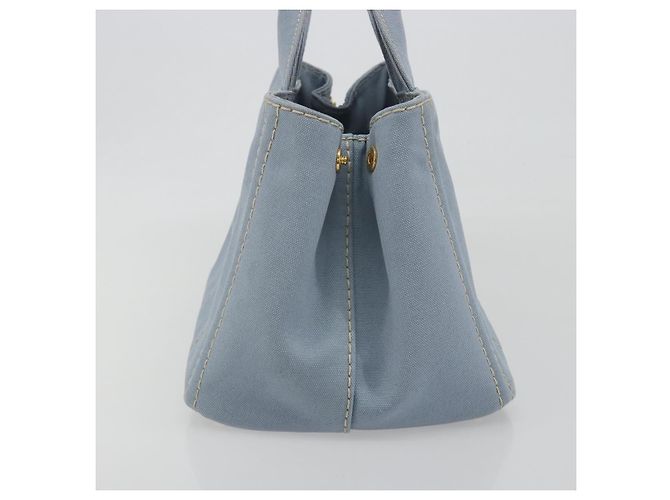 Borsa a Mano PRADA Canapa MM Canvas Azzurro Oro Auth 195671A D'oro Blu chiaro - vista 3