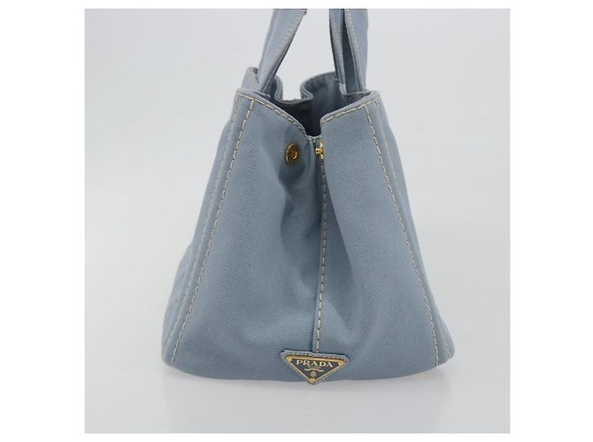 Borsa a Mano PRADA Canapa MM Canvas Azzurro Oro Auth 195671A D'oro Blu chiaro - vista 4