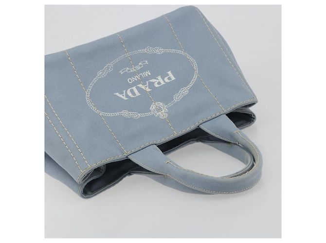 Borsa a Mano PRADA Canapa MM Canvas Azzurro Oro Auth 195671A D'oro Blu chiaro - vista 6