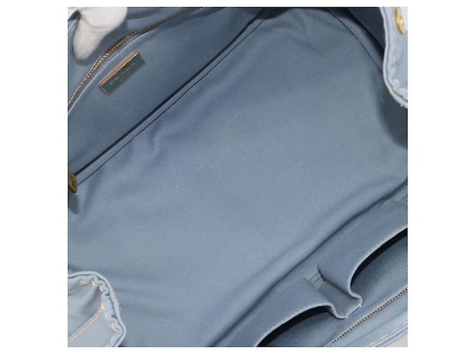 Borsa a Mano PRADA Canapa MM Canvas Azzurro Oro Auth 195671A D'oro Blu chiaro - vista 9