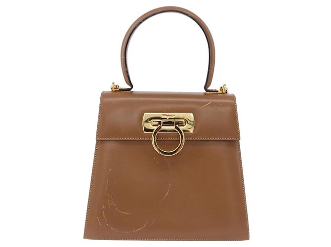 Borsa Salvatore Ferragamo Gancini in pelle 2way Marrone Oro Auth 196812 D'oro - vista 2