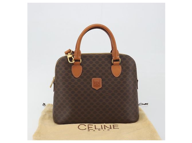 Céline Borsa a mano CELINE Macadam PVC Pelle 2way Marrone Tono Oro Auth 194929V - vista 26