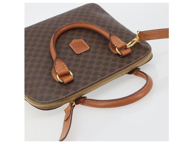 Céline Borsa a mano CELINE Macadam PVC Pelle 2way Marrone Tono Oro Auth 194929V - vista 6
