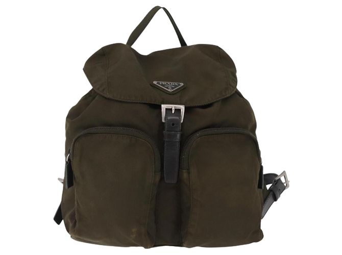 Mochila PRADA Nylon Khaki Silver Auth 194873A Plata Caqui - vista 13