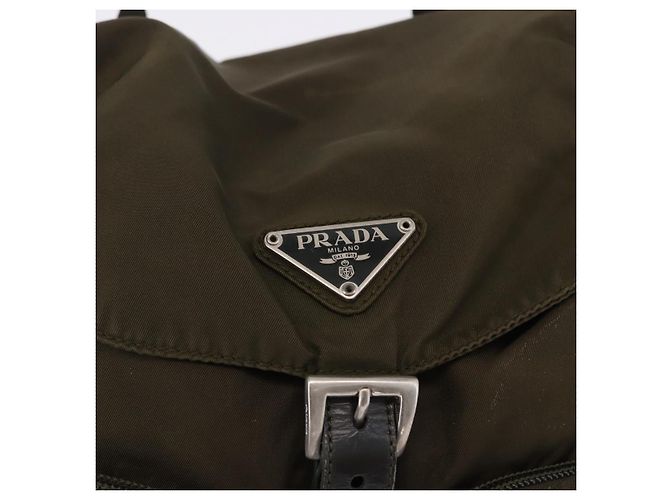 Mochila PRADA Nylon Khaki Silver Auth 194873A Plata Caqui - vista 23