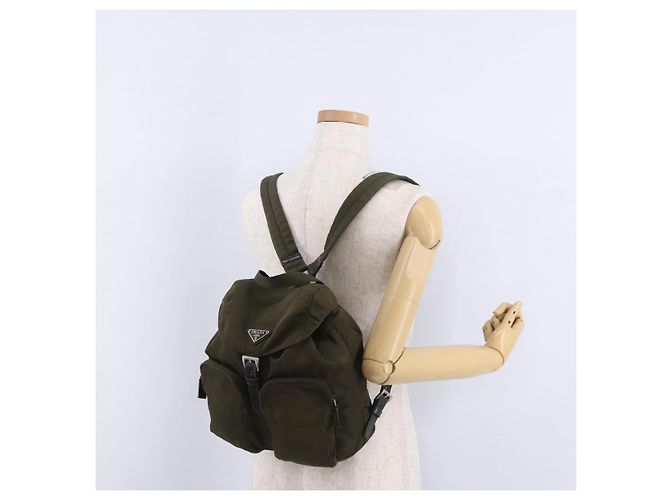 Mochila PRADA Nylon Khaki Silver Auth 194873A Plata Caqui - vista 33