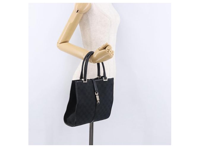 Borsa GUCCI GG Canvas Jackie Nero Oro 002 1065 Auth 180760 D'oro - vista 22