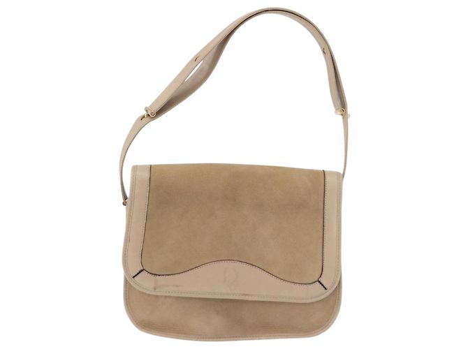 Borsa a Tracolla Christian Dior Camoscio Beige Oro Auth 195741 D'oro - vista 2