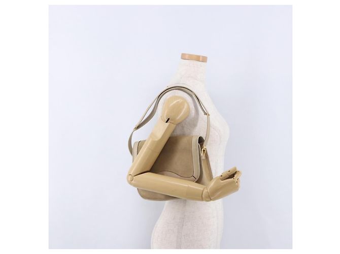Borsa a Tracolla Christian Dior Camoscio Beige Oro Auth 195741 D'oro - vista 22