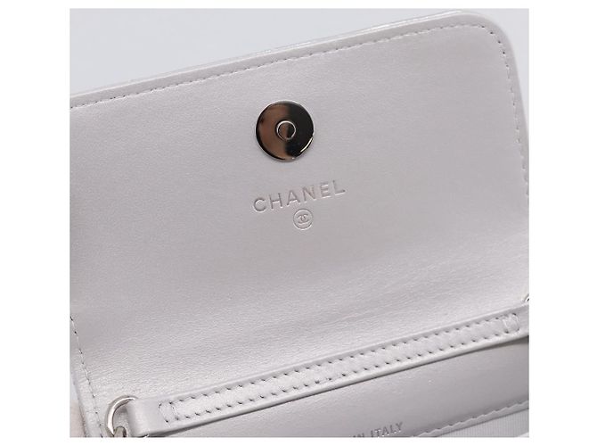 CHANEL Chain Shoulder Pouch Matelasse Leather Silver CC Auth 195507M Silvery - view 14