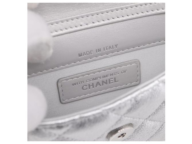 CHANEL Chain Shoulder Pouch Matelasse Leather Silver CC Auth 195507M Silvery - view 15