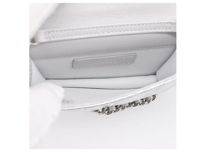 CHANEL Chain Shoulder Pouch Matelasse Leather Silver CC Auth 195507M Silvery - view 16