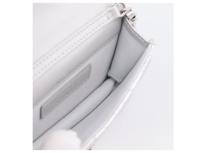 CHANEL Chain Shoulder Pouch Matelasse Leather Silver CC Auth 195507M Silvery - view 17