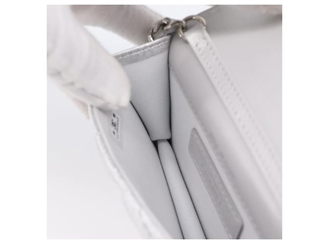 CHANEL Chain Shoulder Pouch Matelasse Leather Silver CC Auth 195507M Silvery - view 18