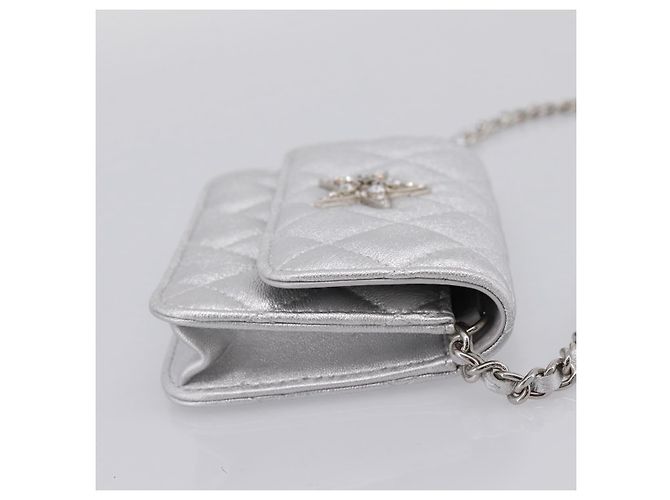 CHANEL Chain Shoulder Pouch Matelasse Leather Silver CC Auth 195507M Silvery - view 5