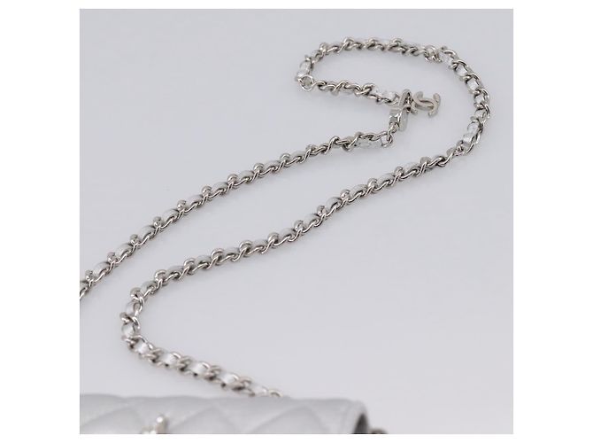 CHANEL Chain Shoulder Pouch Matelasse Leather Silver CC Auth 195507M Silvery - view 8