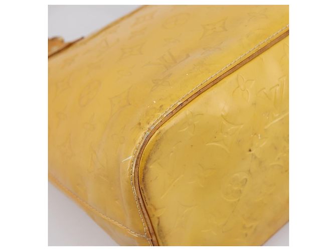Borsa a mano LOUIS VUITTON Monogram Vernis Houston Lime Yellow M91055 Auth BA14990 D'oro - vista 14