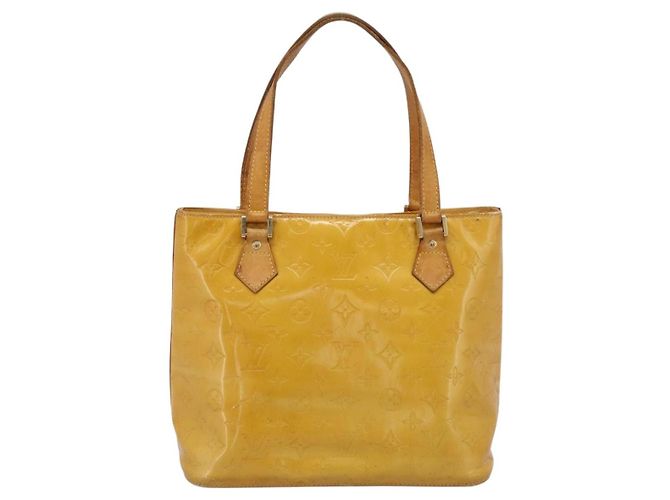 Borsa a mano LOUIS VUITTON Monogram Vernis Houston Lime Yellow M91055 Auth BA14990 D'oro - vista 2