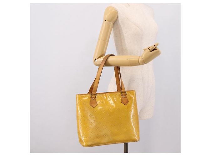Borsa a mano LOUIS VUITTON Monogram Vernis Houston Lime Yellow M91055 Auth BA14990 D'oro - vista 23