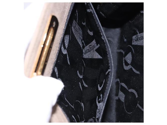 Borsa a tracolla Salvatore Ferragamo Gancini Chain in camoscio beige e oro Auth ka5639 D'oro - vista 21