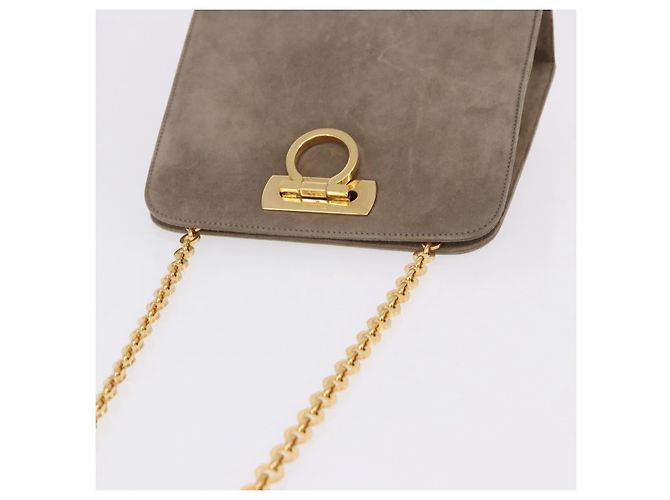 Borsa a tracolla Salvatore Ferragamo Gancini Chain in camoscio beige e oro Auth ka5639 D'oro - vista 7