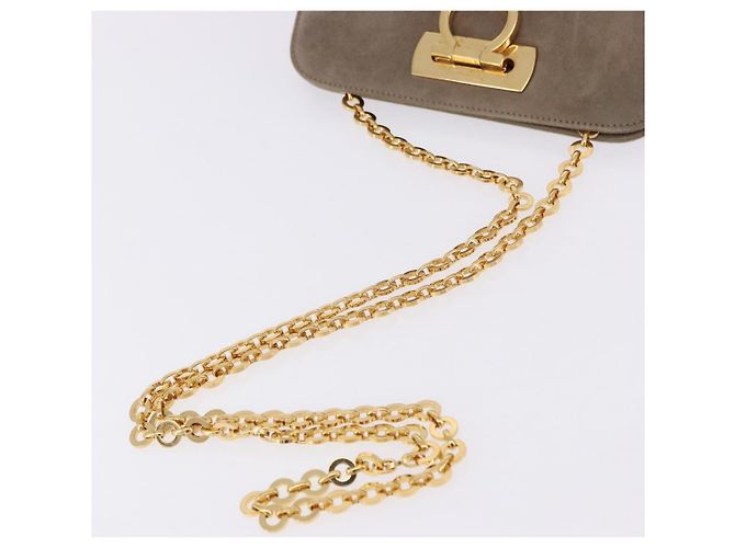 Borsa a tracolla Salvatore Ferragamo Gancini Chain in camoscio beige e oro Auth ka5639 D'oro - vista 8