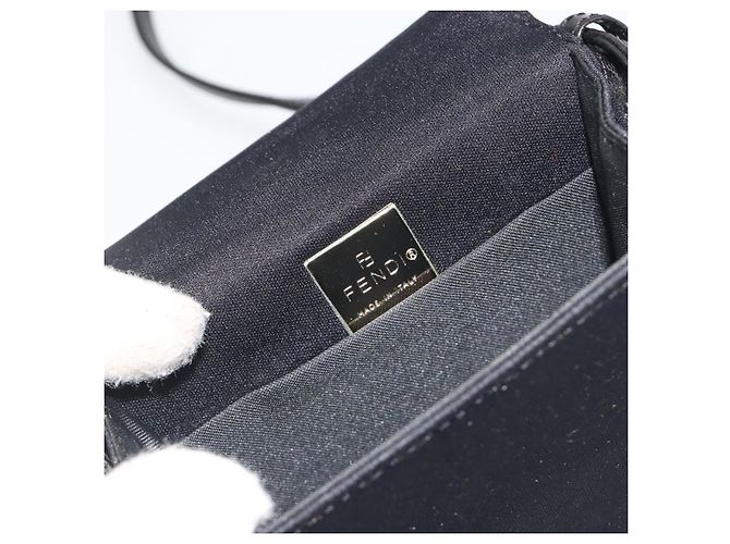 FENDI Borsa a spalla Pouch Mamma Baguette in jersey di cotone Nero Argento Auth 195300A - vista 18