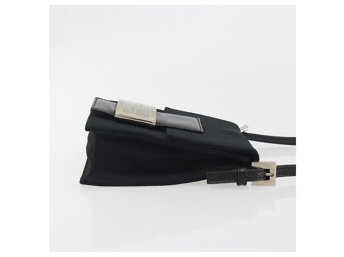 FENDI Borsa a spalla Pouch Mamma Baguette in jersey di cotone Nero Argento Auth 195300A - vista 4