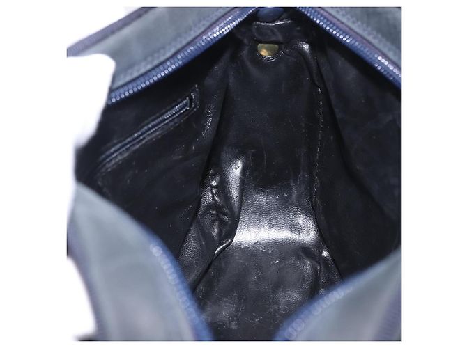 Bolsa de Ombro Salvatore Ferragamo Vala em Camurça Navy Gold Auth ka5596 Dourado Azul marinho - vista 18