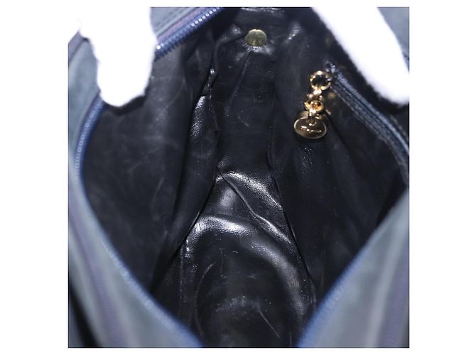 Bolsa de Ombro Salvatore Ferragamo Vala em Camurça Navy Gold Auth ka5596 Dourado Azul marinho - vista 19
