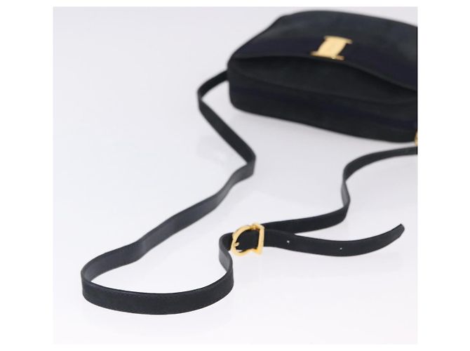 Bolsa de Ombro Salvatore Ferragamo Vala em Camurça Navy Gold Auth ka5596 Dourado Azul marinho - vista 7