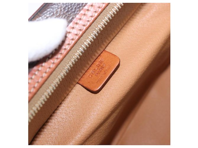 Céline Necessaire CELINE Macadam Canvas PVC Leather Brown Gold Auth 195699A Marrom Dourado - vista 15