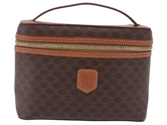 Céline Necessaire CELINE Macadam Canvas PVC Leather Brown Gold Auth 195699A Marrom Dourado - vista 2