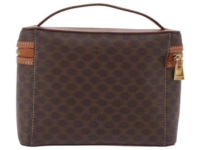 Céline Necessaire CELINE Macadam Canvas PVC Leather Brown Gold Auth 195699A Marrom Dourado - vista 3