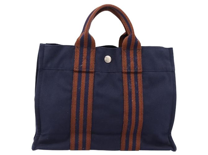 Hermès Bolso de mano HERMES Fourre Tout PM Canvas Navy Silver Auth 180974 Plata Azul marino - vista 2