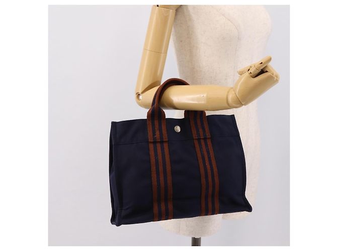 Hermès Bolso de mano HERMES Fourre Tout PM Canvas Navy Silver Auth 180974 Plata Azul marino - vista 20