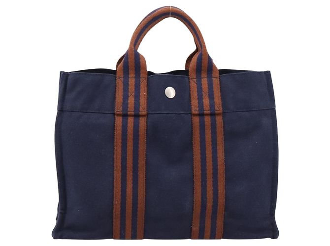 Hermès Bolso de mano HERMES Fourre Tout PM Canvas Navy Silver Auth 180974 Plata Azul marino - vista 3