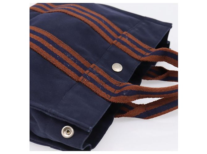 Hermès Bolso de mano HERMES Fourre Tout PM Canvas Navy Silver Auth 180974 Plata Azul marino - vista 6