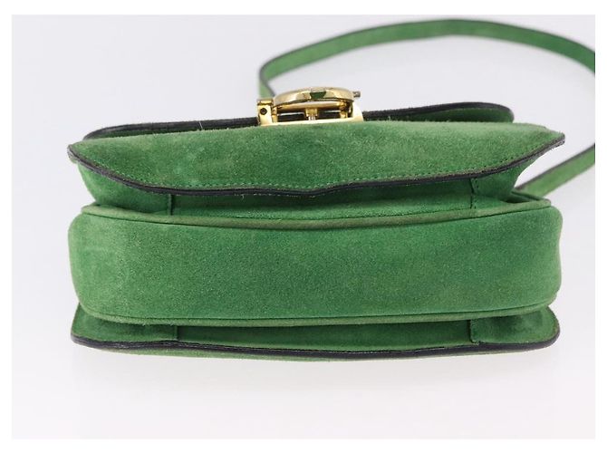 Céline Borsa a mano CELINE Suede 2way Green Gold Auth 196243 D'oro Verde - vista 11