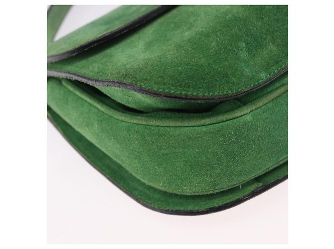 Céline Borsa a mano CELINE Suede 2way Green Gold Auth 196243 D'oro Verde - vista 12