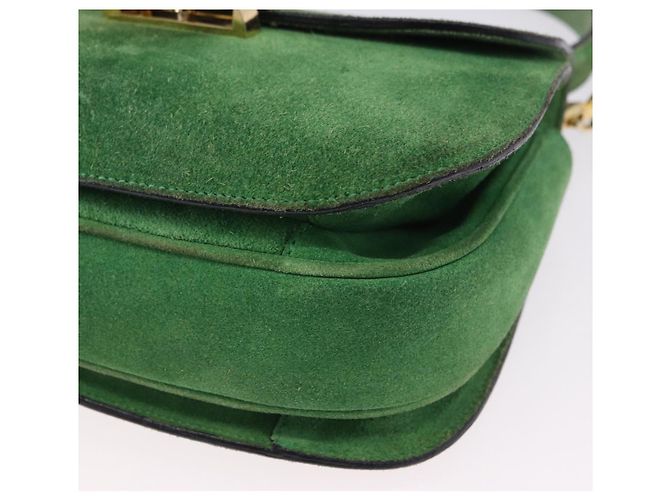 Céline Borsa a mano CELINE Suede 2way Green Gold Auth 196243 D'oro Verde - vista 13