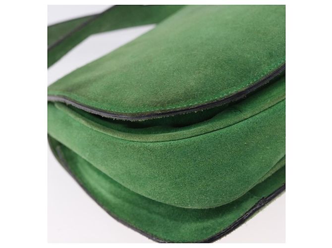 Céline Borsa a mano CELINE Suede 2way Green Gold Auth 196243 D'oro Verde - vista 14