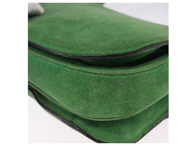 Céline Borsa a mano CELINE Suede 2way Green Gold Auth 196243 D'oro Verde - vista 15