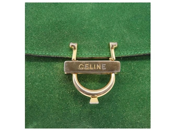 Céline Borsa a mano CELINE Suede 2way Green Gold Auth 196243 D'oro Verde - vista 16