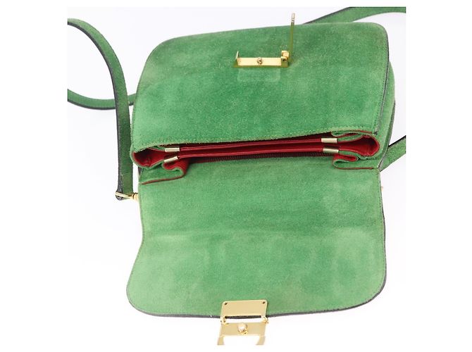 Céline Borsa a mano CELINE Suede 2way Green Gold Auth 196243 D'oro Verde - vista 17